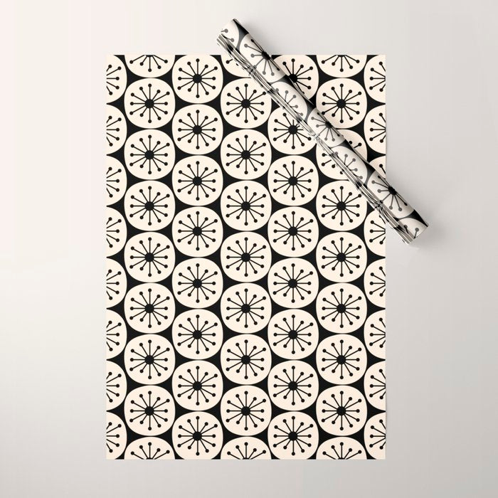 Mid Century Modern Atomic Dots Fun Retro Black and Cream Pattern Wrapping Paper Gallery Image 1