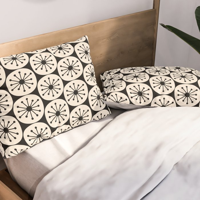 Mid Century Modern Atomic Dots Fun Retro Black and Cream Pattern Pillow Sham Gallery Image 2