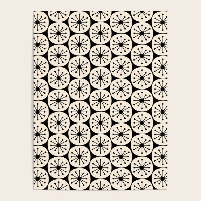 Mid Century Modern Atomic Dots Fun Retro Black and Cream Pattern Poster Gallery Image 1