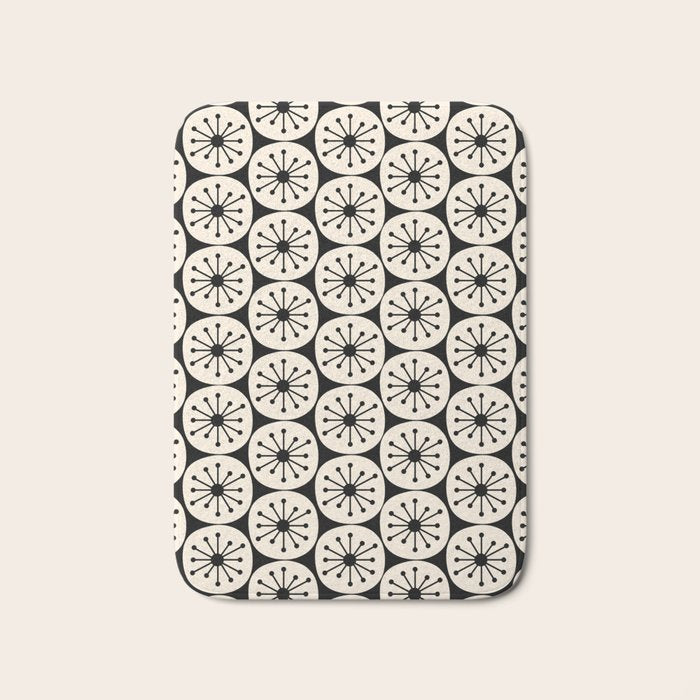 Mid Century Modern Atomic Dots Fun Retro Black and Cream Pattern Bath Mat Gallery Image 1