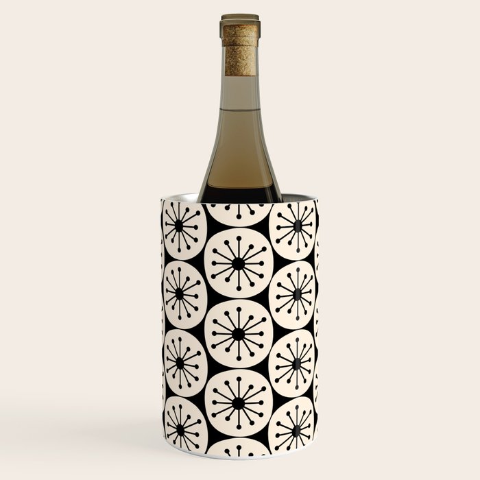 Mid Century Modern Atomic Dots Fun Retro Black and Cream Pattern Wine Chiller Gallery Image 1