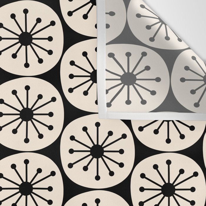 Mid Century Modern Atomic Dots Fun Retro Black and Cream Pattern Wall Tapestry Gallery Image 3
