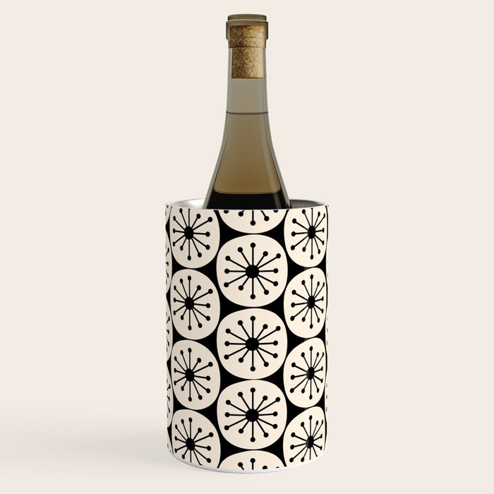 Mid Century Modern Atomic Dots Fun Retro Black and Cream Pattern Wine Chiller Gallery Image 2