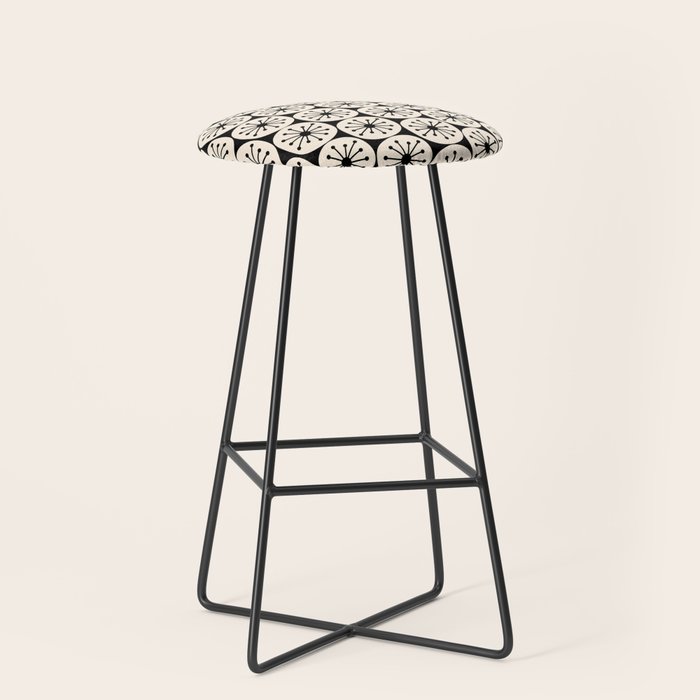 Mid Century Modern Atomic Dots Fun Retro Black and Cream Pattern Stool Gallery Image 1