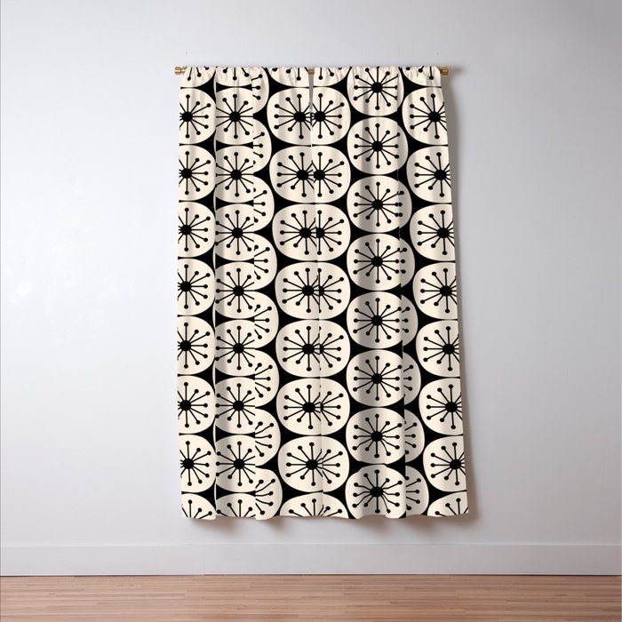 Mid Century Modern Atomic Dots Fun Retro Black and Cream Pattern Window Curtain Gallery Image 3