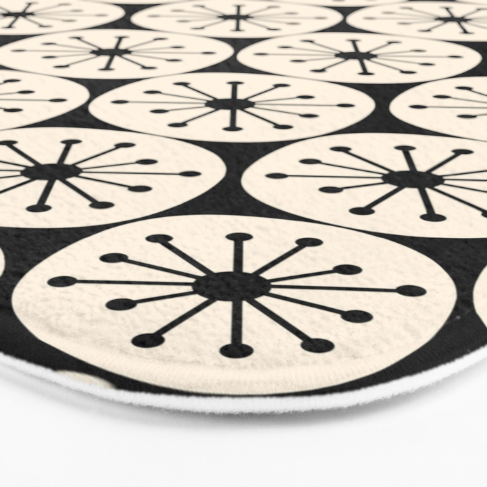 Mid Century Modern Atomic Dots Fun Retro Black and Cream Pattern Bath Mat Gallery Image 3