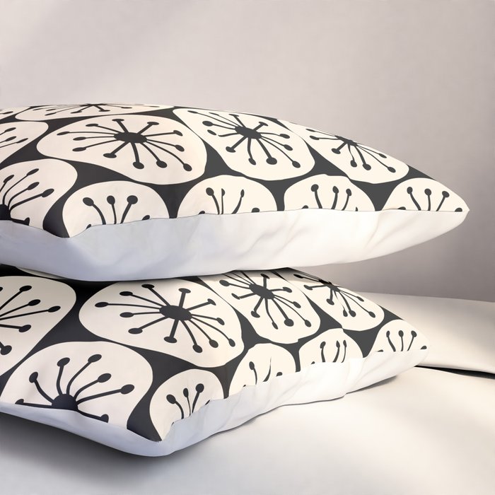 Mid Century Modern Atomic Dots Fun Retro Black and Cream Pattern Pillow Sham Gallery Image 3