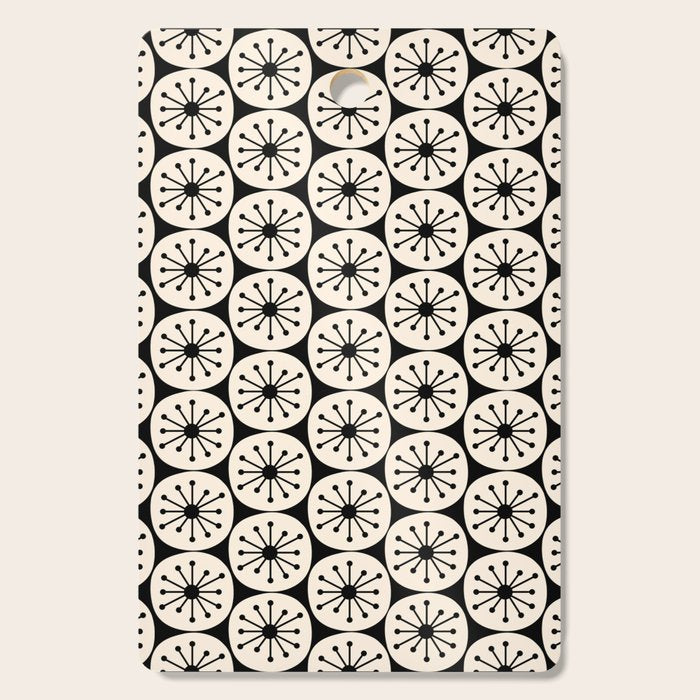 Mid Century Modern Atomic Dots Fun Retro Black and Cream Pattern Cutting Board Gallery Image 1