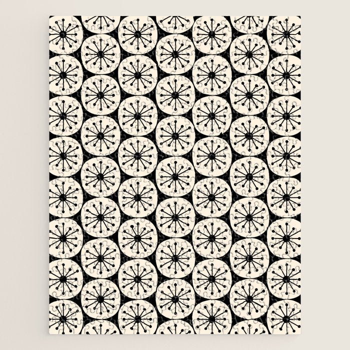 Mid Century Modern Atomic Dots Fun Retro Black and Cream Pattern Jigsaw Puzzle Gallery Image 1