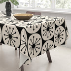 Mid Century Modern Atomic Dots Fun Retro Black and Cream Pattern Tablecloth Gallery Image 3