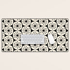 Mid Century Modern Atomic Dots Fun Retro Black and Cream Pattern Desk Mat Gallery Image 1
