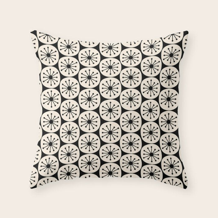 Mid Century Modern Atomic Dots Fun Retro Black and Cream Pattern Throw Pillow Gallery Image 6