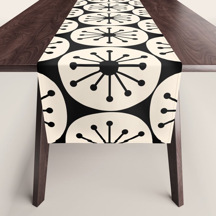 Mid Century Modern Atomic Dots Fun Retro Black and Cream Pattern Table Runner Gallery Image 1