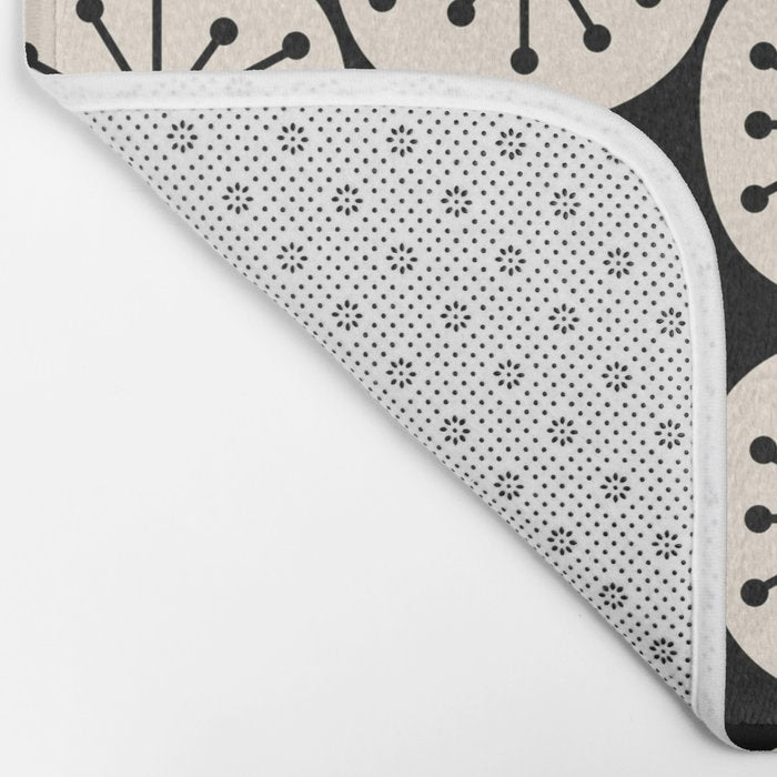 Mid Century Modern Atomic Dots Fun Retro Black and Cream Pattern Bath Mat Gallery Image 2
