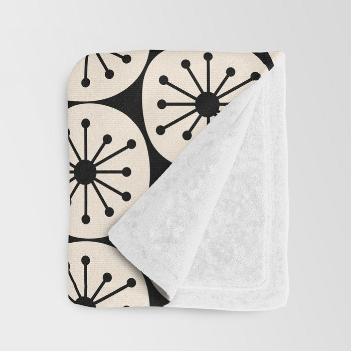 Mid Century Modern Atomic Dots Fun Retro Black and Cream Pattern Throw Blanket Gallery Image 3