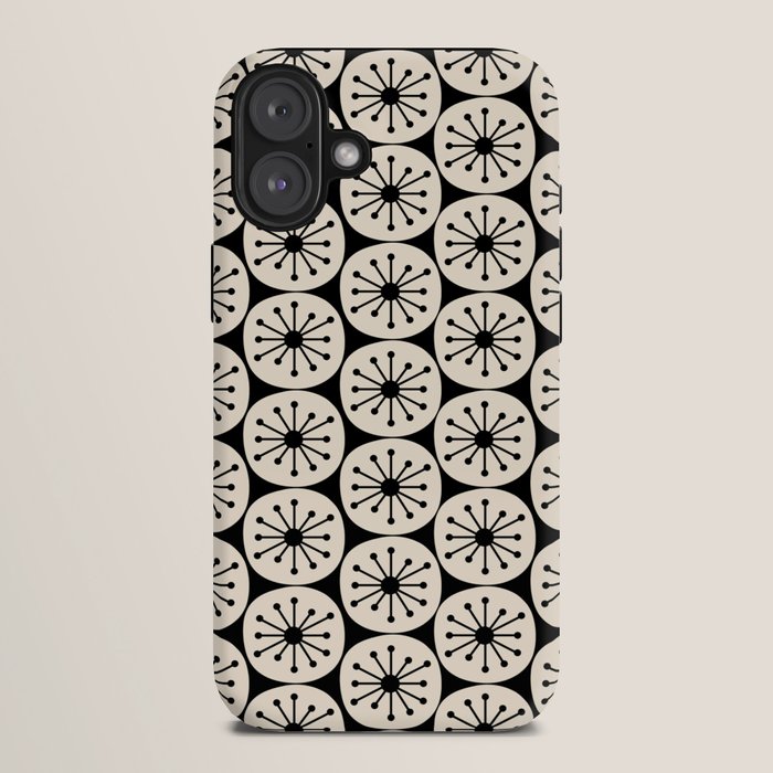Mid Century Modern Atomic Dots Fun Retro Black and Cream Pattern iPhone Case Gallery Image 10