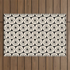 Mid Century Modern Atomic Dots Fun Retro Black and Cream Pattern Outdoor Rug Gallery Image 1