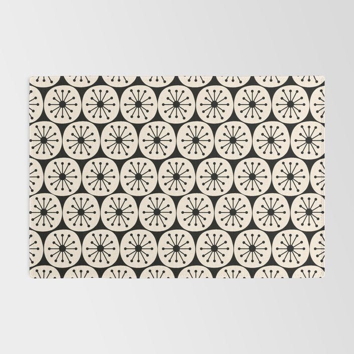 Mid Century Modern Atomic Dots Fun Retro Black and Cream Pattern Rug Gallery Image 2