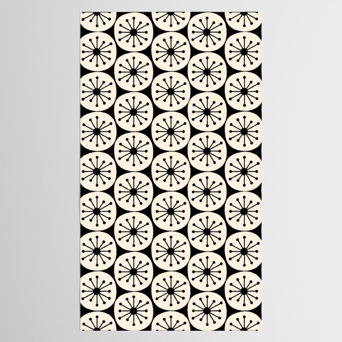 Mid Century Modern Atomic Dots Fun Retro Black and Cream Pattern Tablecloth Gallery Image 2