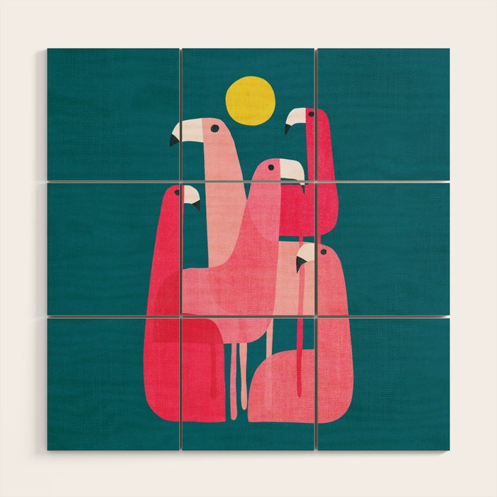 Pink flamingoes Wood Wall Art Gallery Image 1