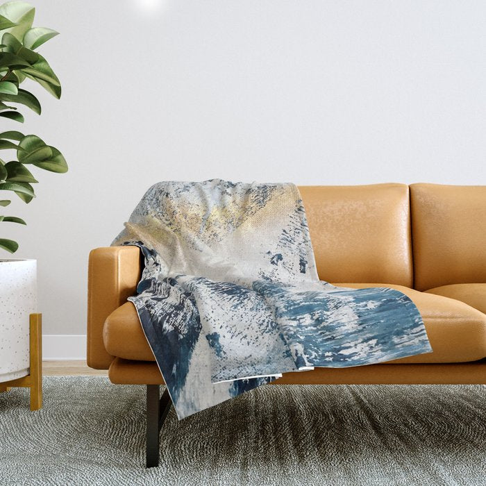 Sunset [1]: a bright, colorful abstract piece in blue, gold, and white by Alyssa Hamilton Art Throw Blanket Gallery Image 1