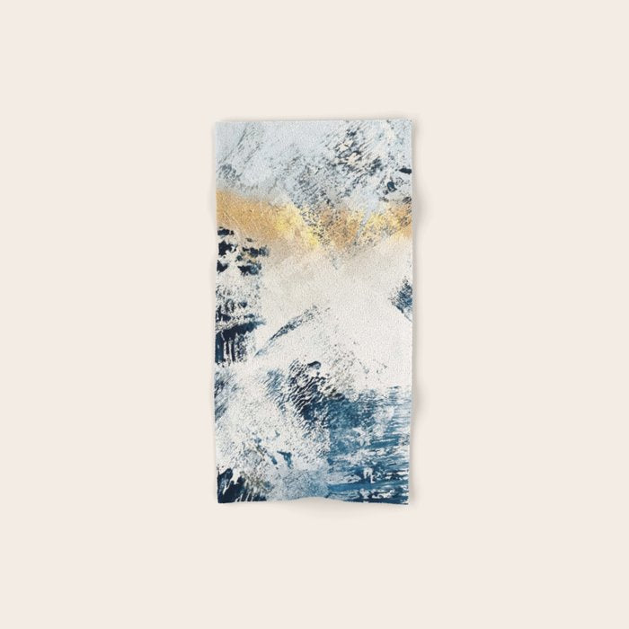 Sunset [1]: a bright, colorful abstract piece in blue, gold, and white by Alyssa Hamilton Art Bath Towel Gallery Image 1