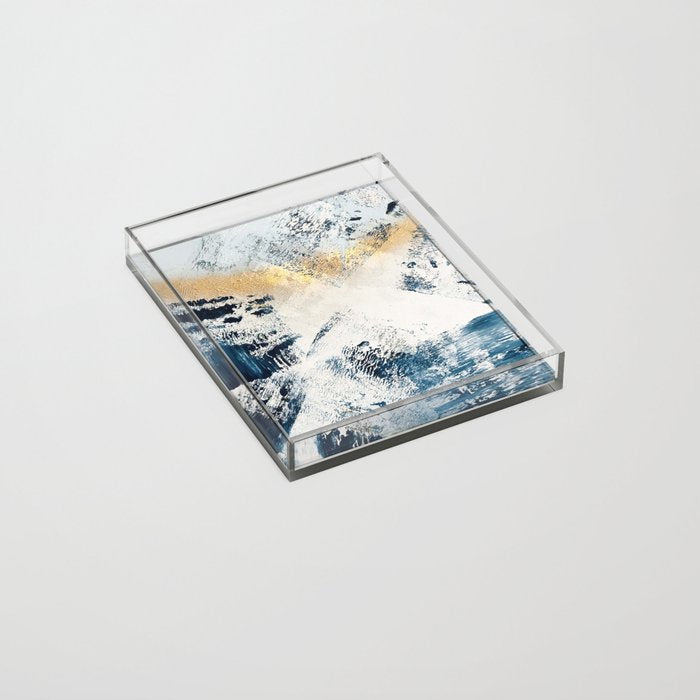 Sunset [1]: a bright, colorful abstract piece in blue, gold, and white by Alyssa Hamilton Art Acrylic Tray Gallery Image 2