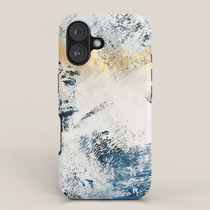 Sunset [1]: a bright, colorful abstract piece in blue, gold, and white by Alyssa Hamilton Art iPhone Case Gallery Image 1