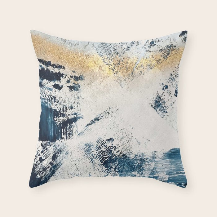 Sunset [1]: a bright, colorful abstract piece in blue, gold, and white by Alyssa Hamilton Art Throw Pillow Gallery Image 6