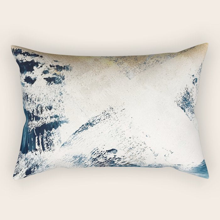 Sunset [1]: a bright, colorful abstract piece in blue, gold, and white by Alyssa Hamilton Art Rectangular Pillow Gallery Image 2