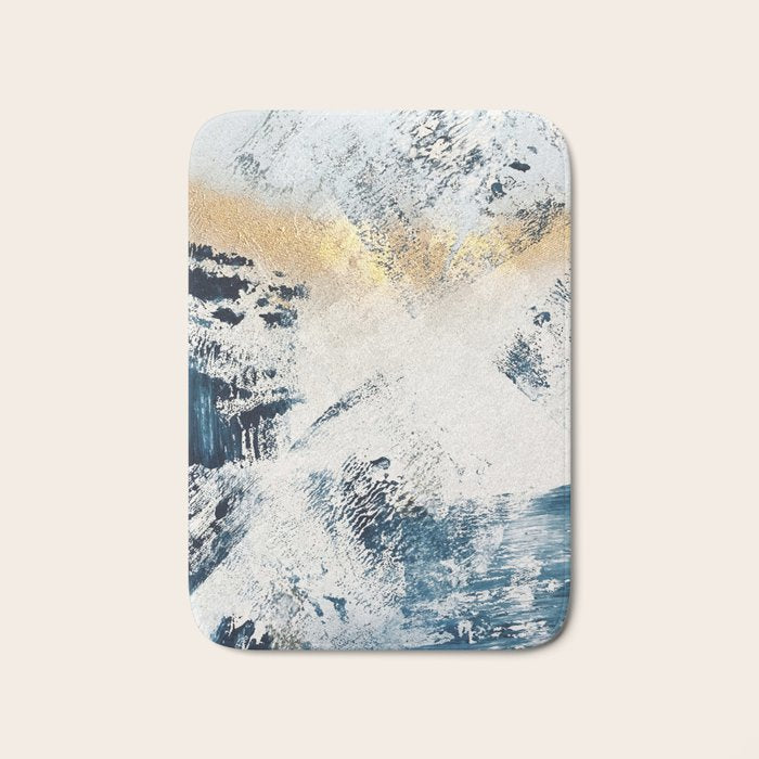 Sunset [1]: a bright, colorful abstract piece in blue, gold, and white by Alyssa Hamilton Art Bath Mat Gallery Image 1