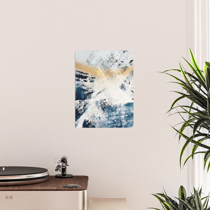 Sunset [1]: a bright, colorful abstract piece in blue, gold, and white by Alyssa Hamilton Art Poster Gallery Image 2