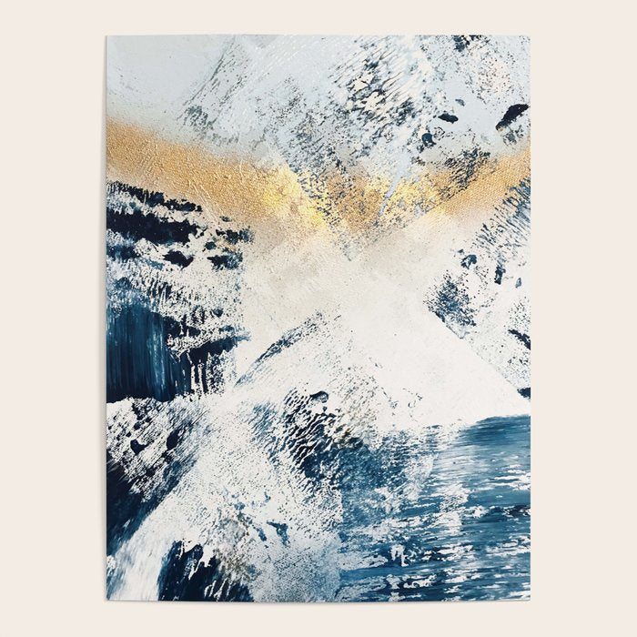 Sunset [1]: a bright, colorful abstract piece in blue, gold, and white by Alyssa Hamilton Art Poster Gallery Image 4