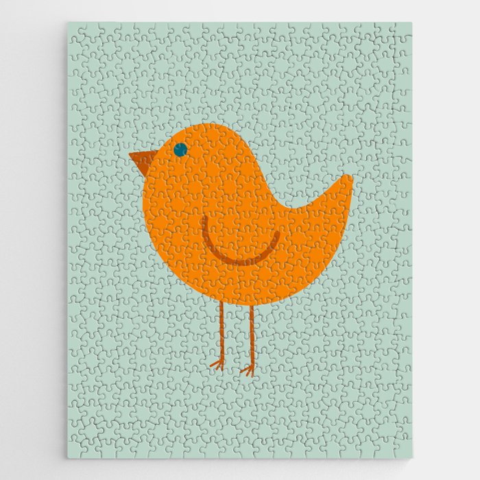 Birdies - Cute Bird Pattern in Orange, Rust, and Light Aqua Jigsaw Puzzle Gallery Image 1