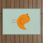 Birdies - Cute Bird Pattern in Orange, Rust, and Light Aqua Outdoor Rug Gallery Image 1