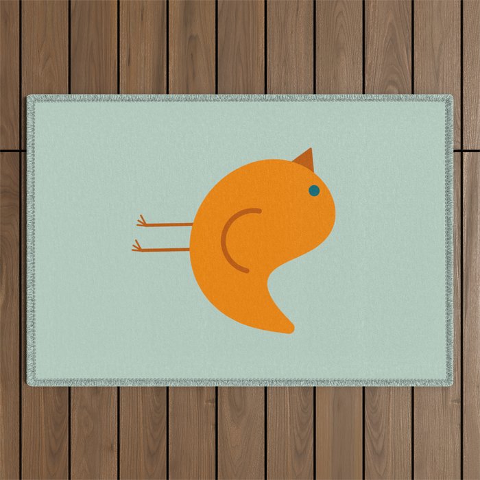 Birdies - Cute Bird Pattern in Orange, Rust, and Light Aqua Outdoor Rug Gallery Image 1