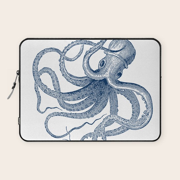 Blue nautical vintage octopus illustration Laptop Sleeve Gallery Image 1