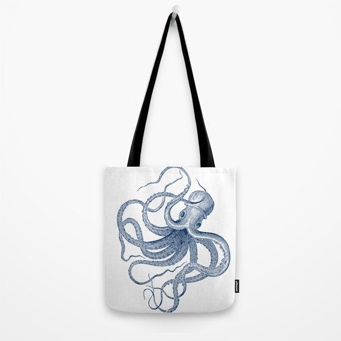 Blue nautical vintage octopus illustration Tote Bag Gallery Image 2