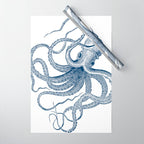 Blue nautical vintage octopus illustration Wrapping Paper Gallery Image 1