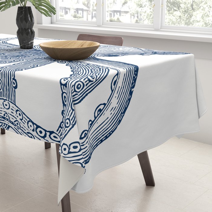Blue nautical vintage octopus illustration Tablecloth Gallery Image 3