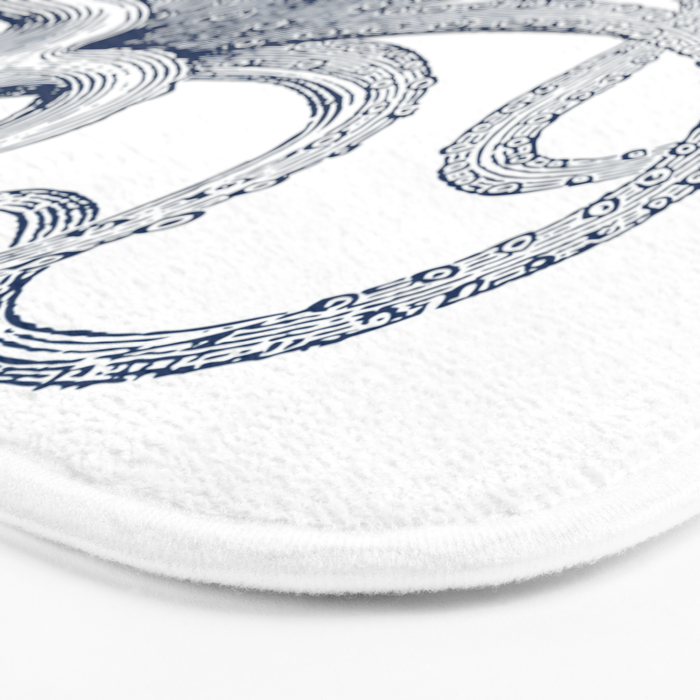 Blue nautical vintage octopus illustration Bath Mat Gallery Image 3