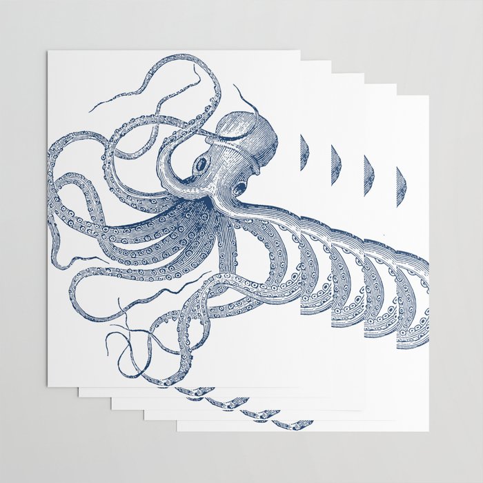 Blue nautical vintage octopus illustration Wrapping Paper Gallery Image 3