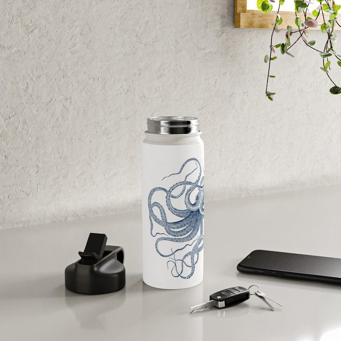 Blue nautical vintage octopus illustration Water Bottle Gallery Image 4