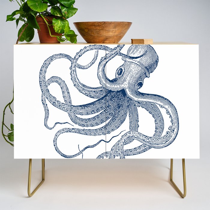 Blue nautical vintage octopus illustration Credenza Gallery Image 1