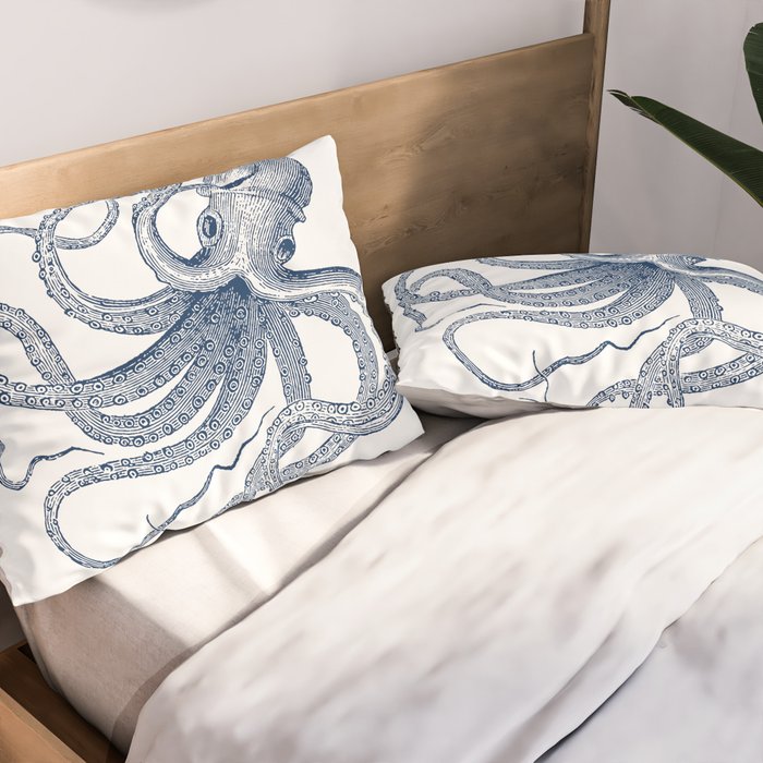 Blue nautical vintage octopus illustration Pillow Sham Gallery Image 2