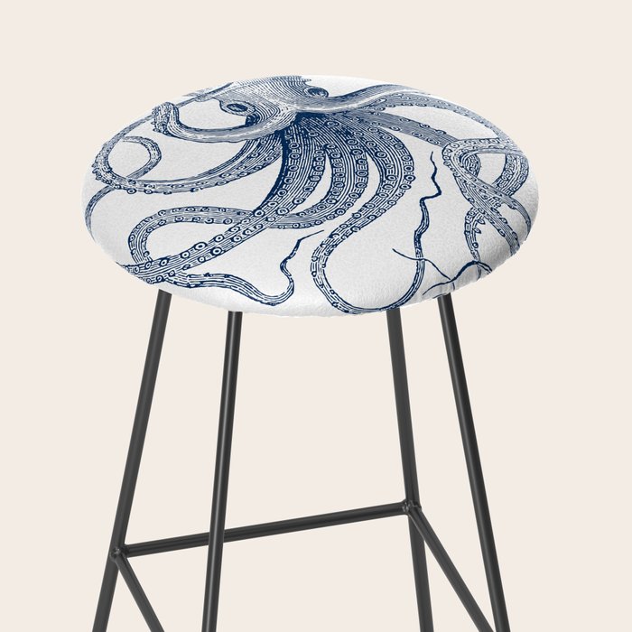 Blue nautical vintage octopus illustration Stool Gallery Image 2