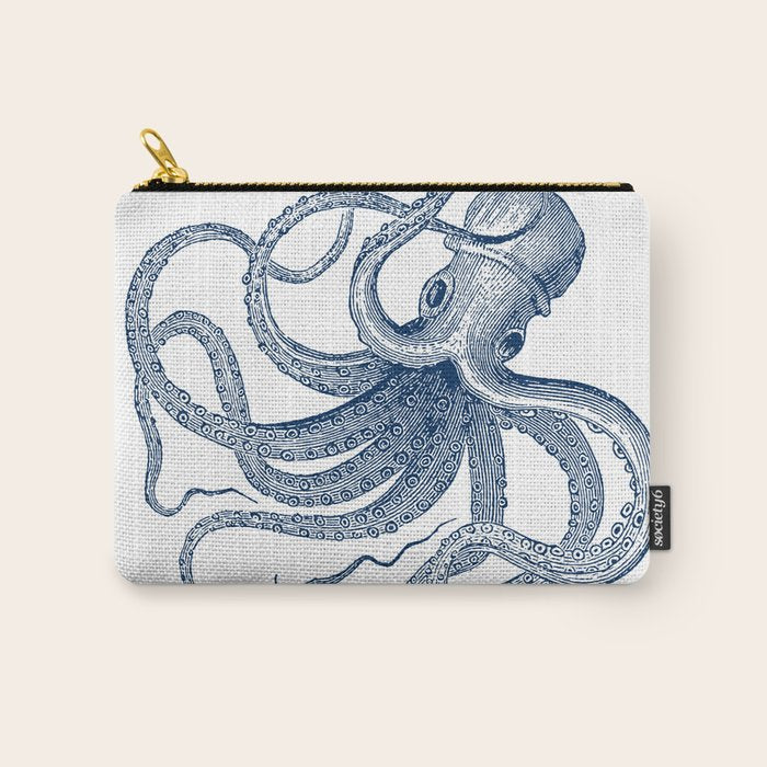 Blue nautical vintage octopus illustration Carry All Pouch Gallery Image 1