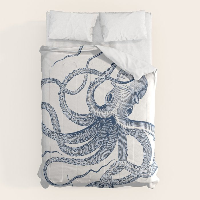 Blue nautical vintage octopus illustration Comforter Gallery Image 6