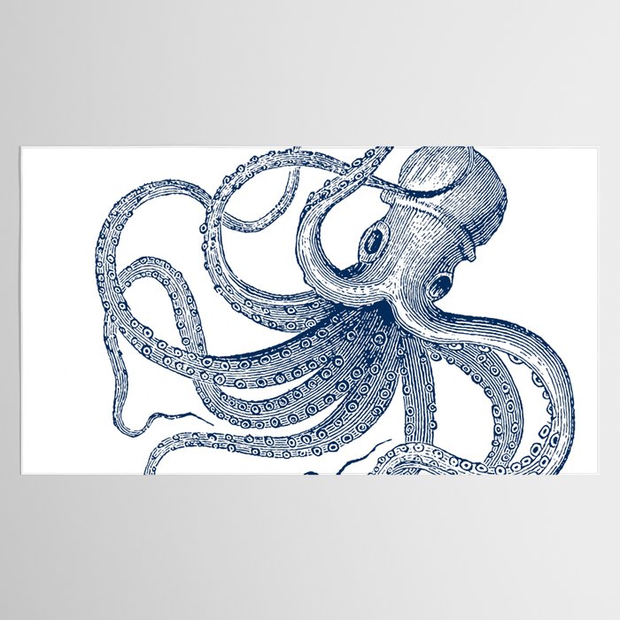 Blue nautical vintage octopus illustration Tablecloth Gallery Image 2