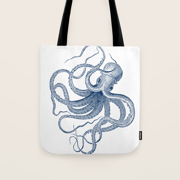 Blue nautical vintage octopus illustration Tote Bag Gallery Image 1